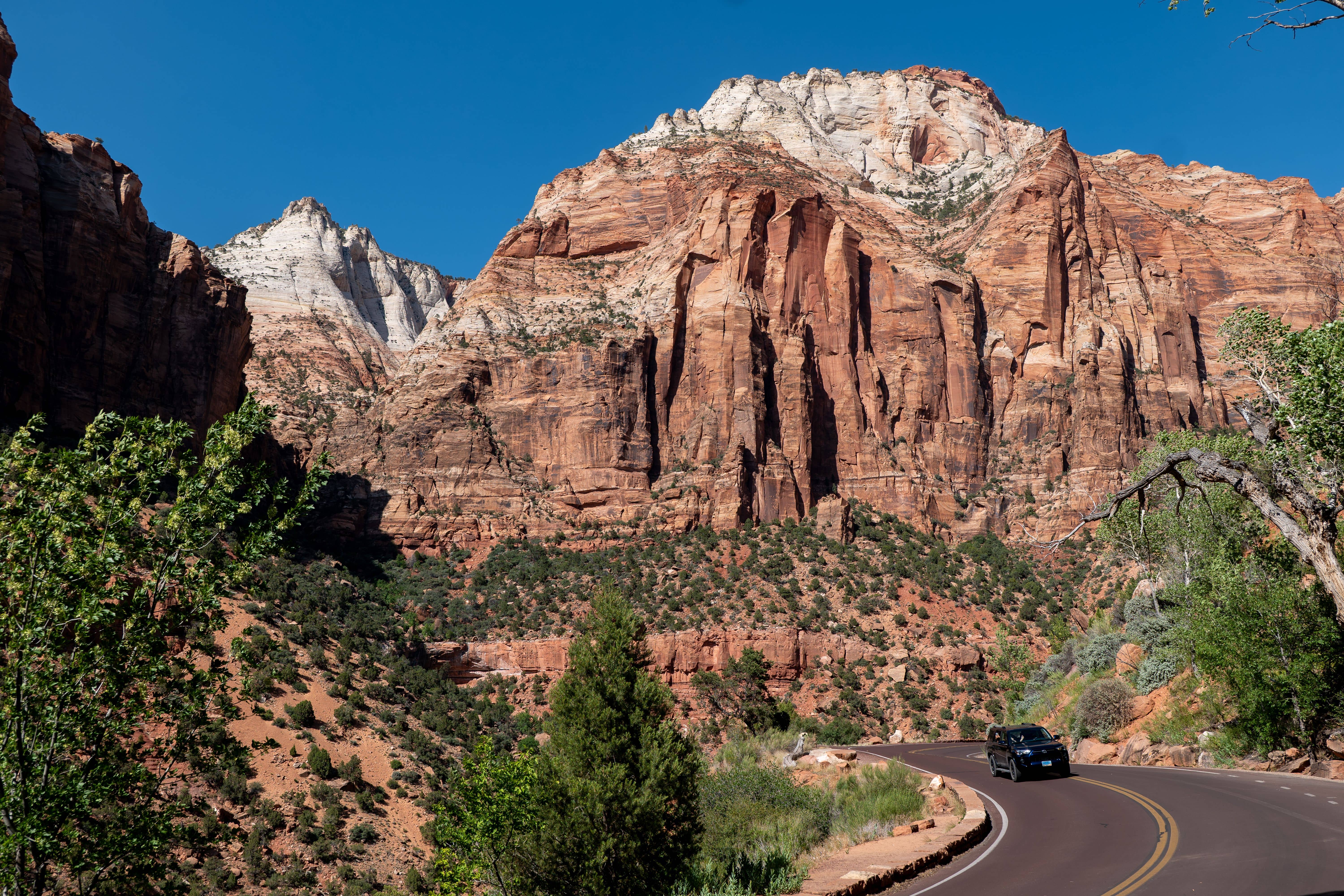 Majestic towering red cliffs of Zion National Park in Utah